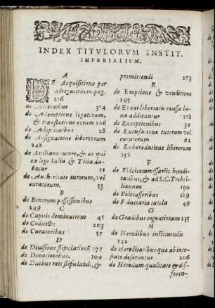 Index Titulorum Institut. Imperialium.