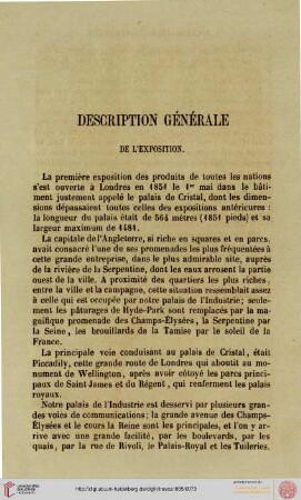 Description générale de l'Exposition