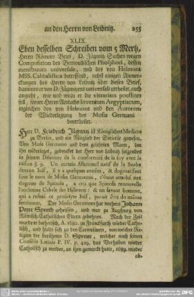XLIX. Eben desselben Schreiben vom 5 Mertz, Herrn Römers Brief, D. Jägwitz Suchen wegen Compostion des Bernoullischen Phosphori, ...