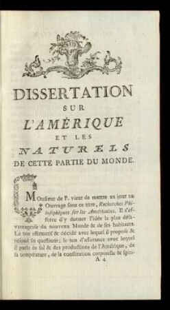 Dissertation Sur L'Amérique Et Les Naturels De Cette Partie Du Monde