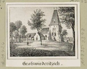 Die Kirche in Großwiederitzsch (Leipzig-Wiederitzsch) nördlich von Leipzig, aus Sachsens Kirchen-Galerie von Hermann Schmidt, Bd. 9, 1844