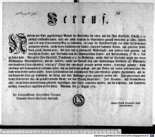 Verruf. : München, den 30. August 1771. Johann Baptist Strohmayr, churfl. Hofrathssekretär.