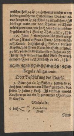 Regula Alligationis. Oder Beschickung des Tiegels.