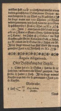 Regula Alligationis. Oder Beschickung des Tiegels.