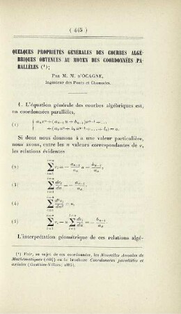 Quelques propriétés générales des courbes algébriques obtenues au moyen des coordonnées parallèles.