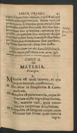 Caput II. De Materia.