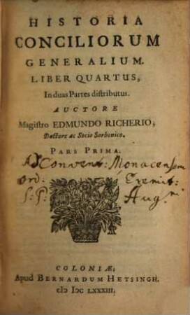 Historia Conciliorum Generalium : In quatuor Libros distributa. 4,1