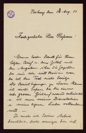 Brief vom 11.08.1901