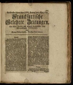 Num. LXXI. Freytags den 2. Sept. 1740 - Num. LXXX. Dienstags den 4. Oct. 1740