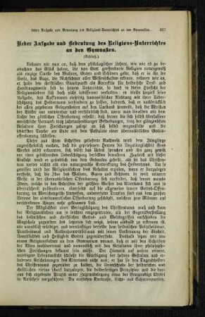 Ueber Aufgabe und Bedeutung des Religions-Unterrichtes an den Gymnasien : (Schluß)