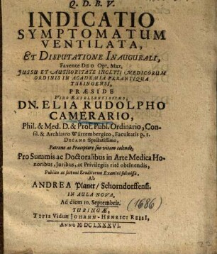 Indicatio Symptomatum Ventilata, Et Disputatione Inaugurali