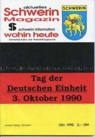 Veranstaltungsjournal der Stadt Schwerin u.a. zu den Feierlichkeiten am 3. Oktober 1990