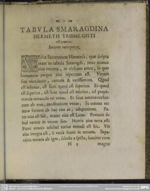 Tabula Smaragdina Hermetis Trismegisti