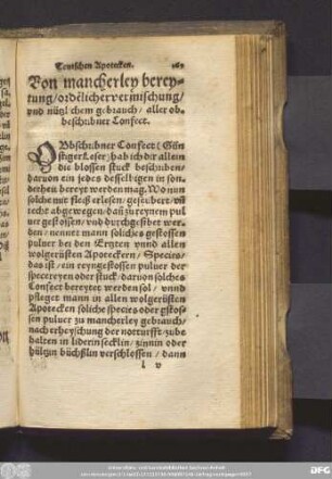 Von mancherley bereytung/ orde[n]licher vermischung/ und nützlichem gebrauch aller obbeschribner Confect.