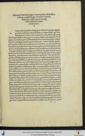 Pescennius Franciscus niger, Venetus doctor. Illustrissimo Principi amplissimoque Pontifici Cardinali, Hippolyto Estési , virtutis utriusque officiosissimo Mecoenati foelicitatem.