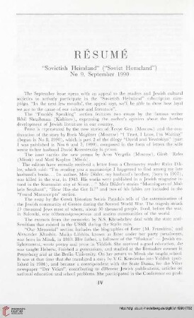 Résumé „Sovietish Heimland“ („Soviet Homeland“) No. 9, September, 1990