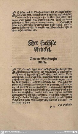 Der Sechste Artickel. Von der Berckmeister Ambte.