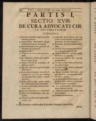 298-306, Sectio XVIII. De Cura Advocati circa Leuterationem.