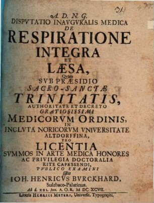 Disp. inaug. med. di respiratione integra et laesa