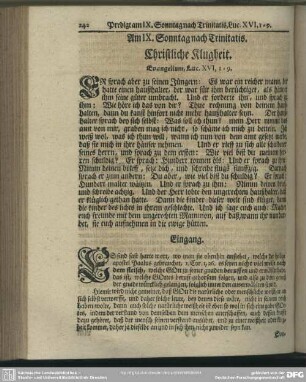 Am XI. Sonntag nach Trinitatis. Christliche Klugheit. Evangelium, Luc. XVI, 1-9