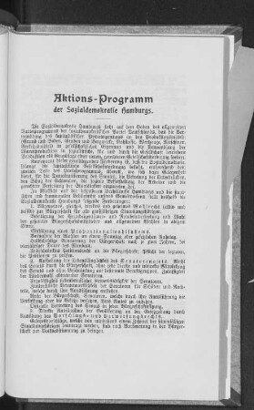 Aktions-Programm der Sozialdemokratie Hamburgs.