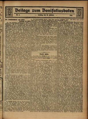 Zweite Ausgabe vom Sonntag, den 20. Februar 1916.