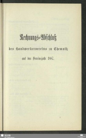 Rechnungs-Abschluß des Handwerkervereins zu Chemnitz auf das Vereinsjahr 1887