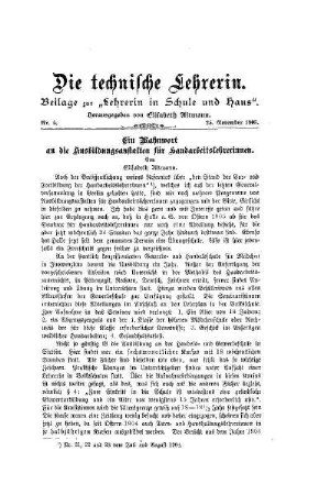 Ein Mahnwort an die Ausbildungsanstalten für Handarbeitslehrerinnen