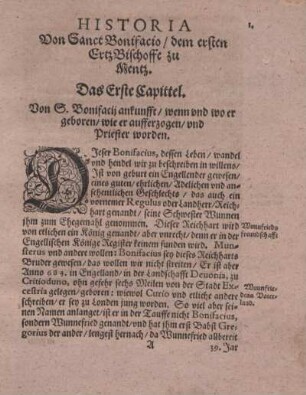 Historia Von Sanct Bonifacio, dem ersten Ertzbischoffe zu Mentz
