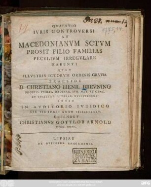 Qvaestio Ivris Controversi An Macedonianvm Sctvm Prosit Filio Familias Pecvlivm Irregvlare Habenti