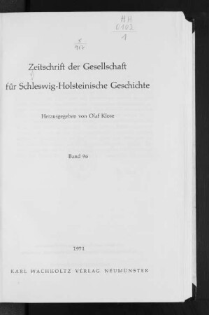 96.1971: Zeitschrift der Gesellschaft für Schleswig-Holsteinische Geschichte