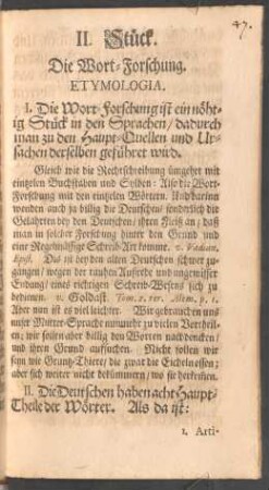 II. Stück. Die Wort-Forschung. Etymologia.
