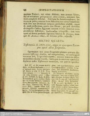 Sectio Quarta. Testimonia de Appiano, atque ex ejus opere Excerpta apud alios scriptores