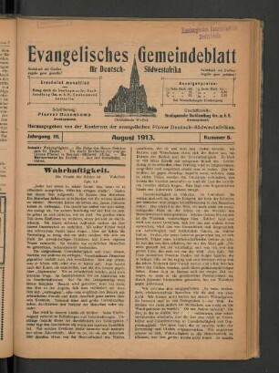 Jahrgang III. August 1913. Nummer 8.