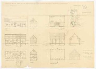 Stall und Scheune Theodor Gugniajeff, Klein Eichholz: Stall: Ansichten, Schnitte, Grundriss, Scheune: Ansichten, Schnitte, Grundriss alle M 1:100, Lageplan M 1:500