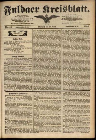 Erste Ausgabe vom Mittwoch, den 20. April 1904.
