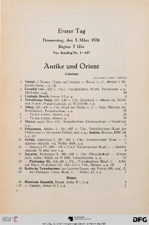 Erster Tag: Donnerstag, den 5. März 1936, Beginn 3 Uhr (Nr. 1-437)