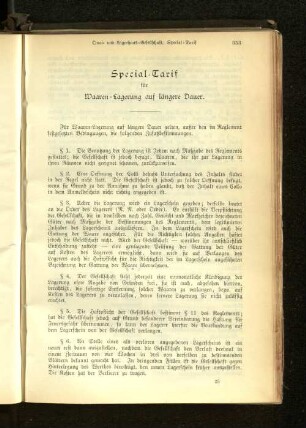 Special-Tarif für Waaren-Lagerung auf längere Dauer.