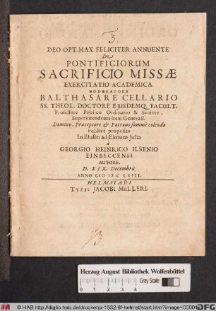 De Pontificiorum Sacrificio Missae Exercitatio Academica
