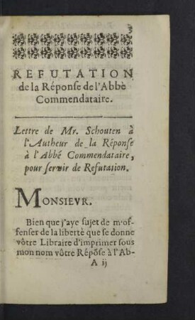 Refutation de la Réponse de l'Abbè Commendataire.