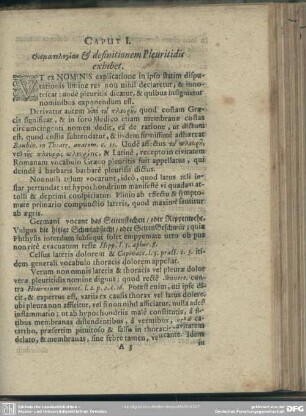 Caput I. Onomatologia & definitionem Pleuritidis exhibit