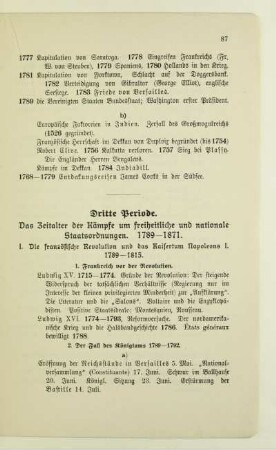 Dritte Periode. Das Zeitalter der Kämpfe um freiheitliche und nationale Staatsordnungen. 1789-1871