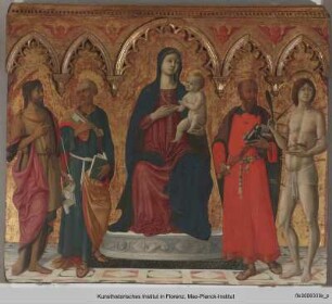 Maria mit Kind und Heilige - Thronende Maria m. Kind, Petrus, Paulus, Johannes d. T., Sebastian