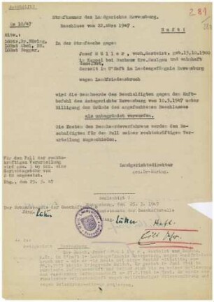 Strafakte Hagenmeyer, Erich, Polizeidirektor, Ulm, Bd.2 Qu.281-310