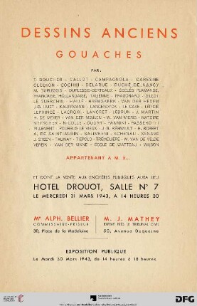 Dessins anciens, gouaches : par: F. Boucher, Callot, Campagnola ... appartenant a M. X... ; Hotel Drouot, 31 mars 1943