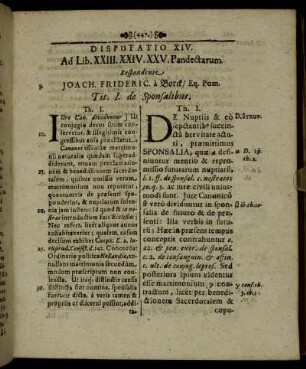 Disputatio XIV. ad Lib. XXIII. - XXV. Pandectarum