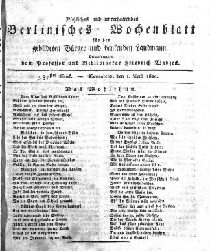 587stes Stueck, Freitag, den 1. April 1820