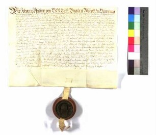 Bischof Johann Philipp von Würzburg verleiht an Georg Friedrich, Graf von Hohenlohe Kälberbach; Siegel des Bischofs; Pergament.