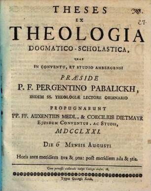 Theses ex theologia dogmatico-scholastica