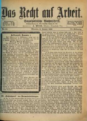 Das Recht auf Arbeit : sozialpolitische Wochenschrift. 1886 = Jg. 3